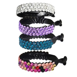 4 Pack Large Rhinestone Gem Jewelired Glitter Sparkly Plastic Banana Hair Jaw Claws Clips Clutcher Barrettes Grips Clamps Ponytail Bun chignon Twist Holder Hair Up Fancy Accessories for Women Girl (Multiple colors, One size)
