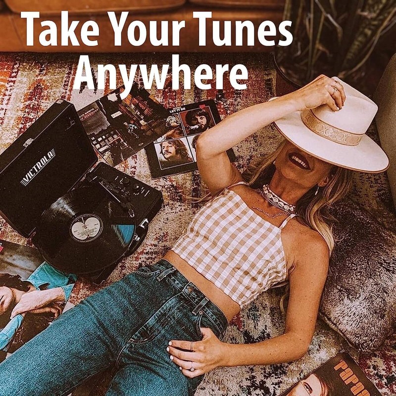 Victrola Journey+ Bluetooth Suitcase Record Player with Matching Record Stand