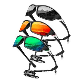 Gafas de Sol Deportivas Polarizadas Hombre y Mujer,Gafas Deportivas Ciclismo,Protección UV400/Par Rodilleras Deportivas (Negro+Naranja+Verde1)