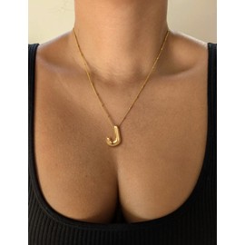 AILPIWE Gold Bubble Letter Necklace 18K Gold Plated Initial Necklace Dainty J Bubble Letter Pendant Necklaces Gifts for Women