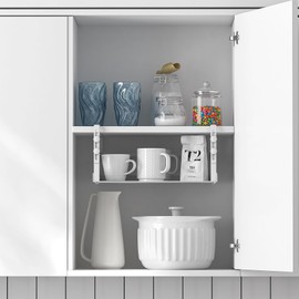 HENGI 2 Pack Adjustable Under Shelf Storage, Heavy Duty Metal Basket Organizer for Kitchen Cupboard Cabinet Pantry Laundry Desk Bookshelf, White