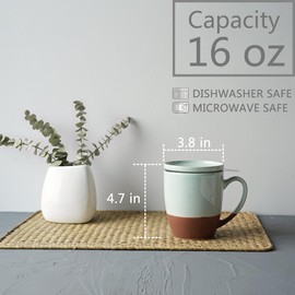 Bosmarlin Ceramic Tea Cup with Infuser and Lid, 16 Oz, Steeping Tea Mug with Strainer, Dishwasher and Microwave Safe (Mint Blue)