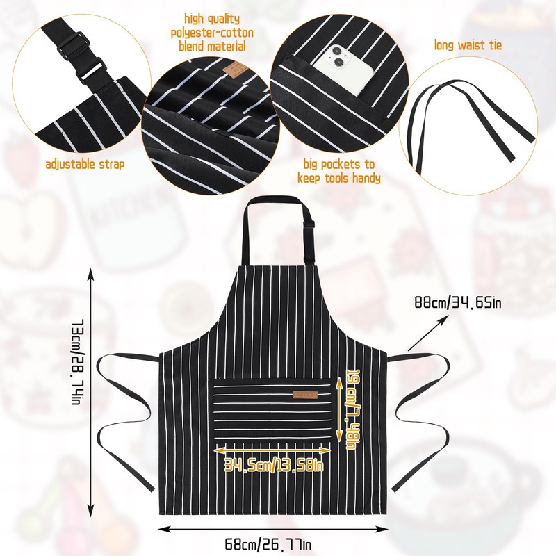 ViEinkaufen 2 Pack Kitchen Aprons with Pockets for Men Women,