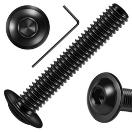 Mywish M8 x 40mm 20Pcs Flange Button Head Hex Socket Cap Screws Bolts, 304 Stainless Steel Furniture M8 x 1.25 Bolts Full Thread, Black Oxide & Hex Spanner