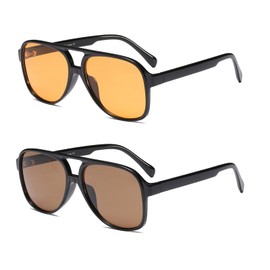 Freckles Mark Vintage Retro 70s Sunglasses for Women Men Classic Large Square Aviator Trendy Glasses (Yellow & Brown, Millimeters, 60)