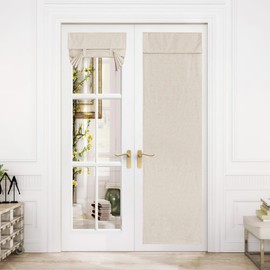 NICETOWN 100% Blackout Linen Door Curtain, Thermal Insulated Door Curtain Tricia Door Window Covering Tie Up Shade for Front Door/Bathroom, W26 x L69, 1 Pc, Beige