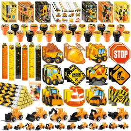 BenLouis 96Pcs Construction Party Favors Excavator Tractor Theme School Stationery Set Bulk for Kids Construction Birthday Party Goodie Bag Stuffers Classroom Gifts Rewards Pinata Filler