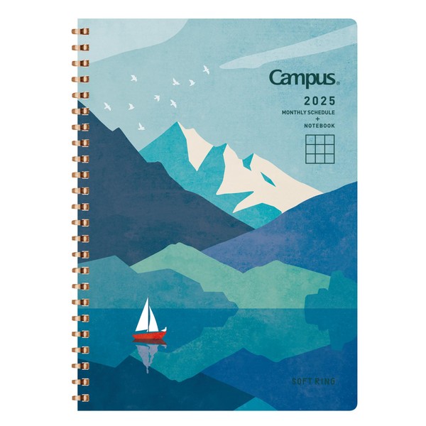 Kokuyo Ni-SMNL2-A5-25 Campus Soft Ring Diary, Monthly Block, A5, Landscape
