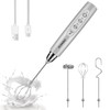 YUSWKO Rechargeable Milk Frother Handheld with 3 Heads, Silver Coffee