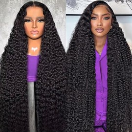 Pelucas de cabello humano ondulado profundo de 13 x 6 pulgadas, sin pegamento, densidad 200, 30 pulgadas | 100% Human Hair, HD Transparent Lace, Curly