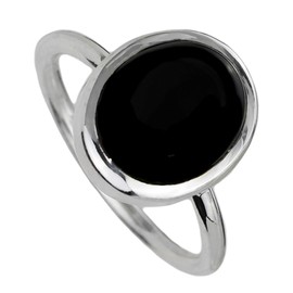 I-be, Onyx Gemstone Ring Black Oval 925 Sterling Silver 104412/10x12, Silver, Onyx