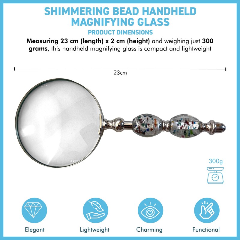 Elegant Shimmering Bead Handheld Magnifying Glass, Stylish Design with Practical