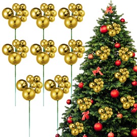 Daifunli 8 Pcs Gold Christmas Tree Picks 7.87 Inch Xmas Balls Ornaments Christmas Decorations for Xmas Tree Topper DIY Wreath Holiday Floral Vase Fillers Crafts Home Decor