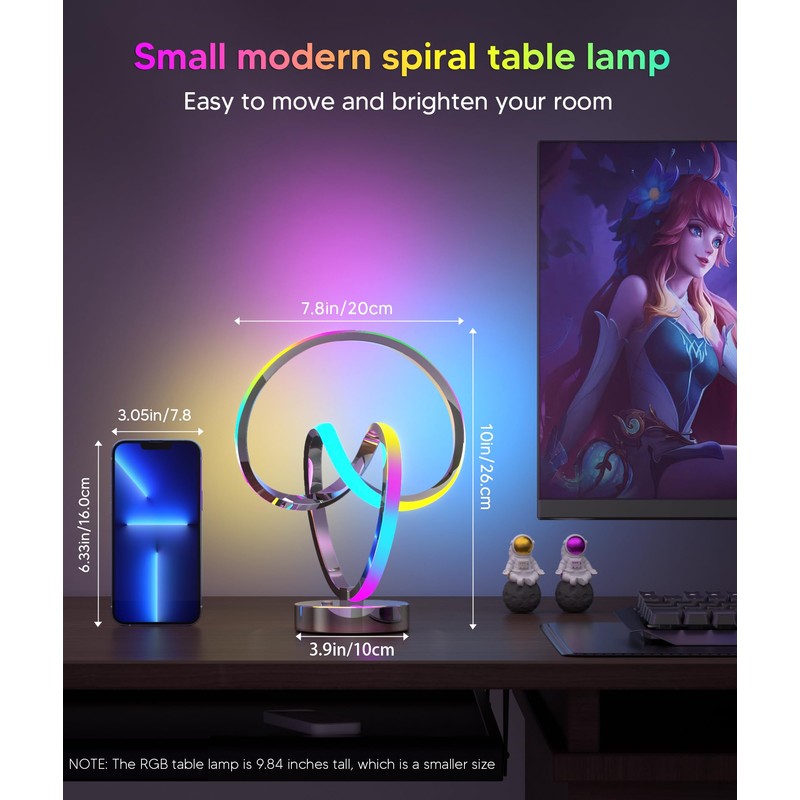 PutWish Modern Table Lamps - 16 Modes Color Changing Spiral