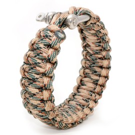 Universal survival rope (compactly braided to bracelet) made of tear-resistant "parachute cord" / "paracord" / "550 cord" (nylon core sheath rope) and stainless metal screw cap, total length 3.6 m