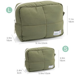 Veki Puffy Makeup Bag, Travel Cosmetic Bags for Women, Cute Quilted Make up Pouch, Toiletry Organizer Travel Essentials and Rectangular Quilted (Green, Small)