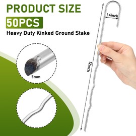 Yaocom 50 Pcs Kinked Ground Stakes 12 Inch Metal Garden Fence Edging Hook Heavy Duty J Shaped Galvanized Tent Fence Spikes for Dogs Digging Outdoor Awning Canopy Tarpaulin