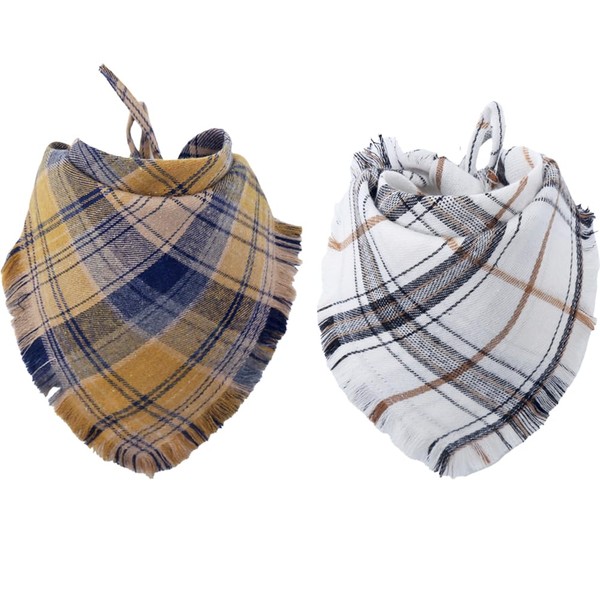 Fall Dog Bandana Autumn Thanksgiving Plaid Reversible Triangle Bibs Scarf