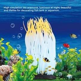 GLOGLOW Aquarium Decoration, Simulation Artificial Silicone Sea Anemone Ornament Fish Luminous Decorations for Freshwater Saltwater Aquarium(Orange)