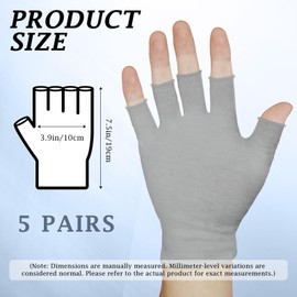 5 Pairs Gray Fingerless Cotton Gloves for Typing,Lightweight Moisturizing Gloves for Dry Hands,Everyday Cotton Gloves for Women Men,Breathable Spa Gloves for Office Home Use