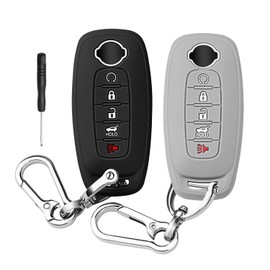 QBUC Key Fob Cover for Nissan, Car Key Fob Protector 5 Buttons Key Case Compatible with 2025 2024 2023 Pathfinder Rogue with Metal Keychain Remote Key Sentra Accessories (Black+Grey)