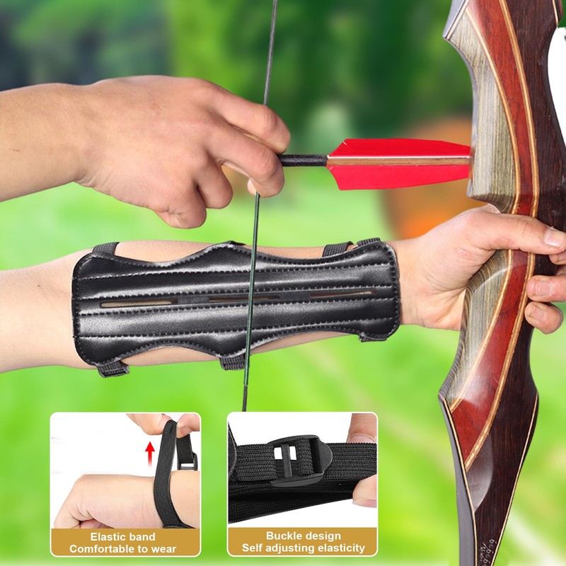 Fhioevt Arm Guard Archery Leather Forearm Protection Archery Adjustable with