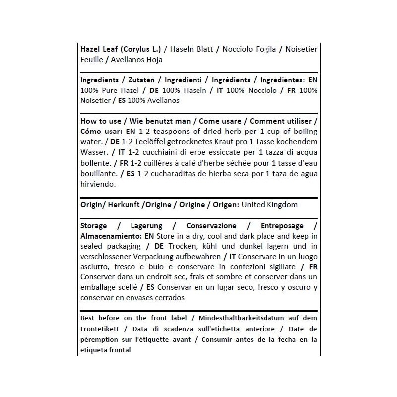 Herba Organica - Hazel Leaf - Corylus L - Herbal