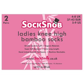 Sock Snob - Womens Long Knee High Bamboo Socks | 2 Pair Pack | Plain & Patterned | Gift for Ladies (4-7, Navy)