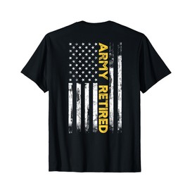 Army Retired Military Army Thin Goldline American Flag Women Men T-Shirt