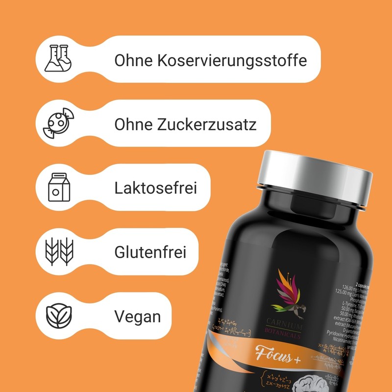 Carnium Botanicals Focus+ - Concentration and Focus Capsules with Vitamins