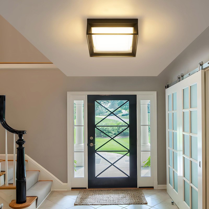 CHENS01 Square Flush Mount Outdoor LED Ceiling Light Fixture, 120V