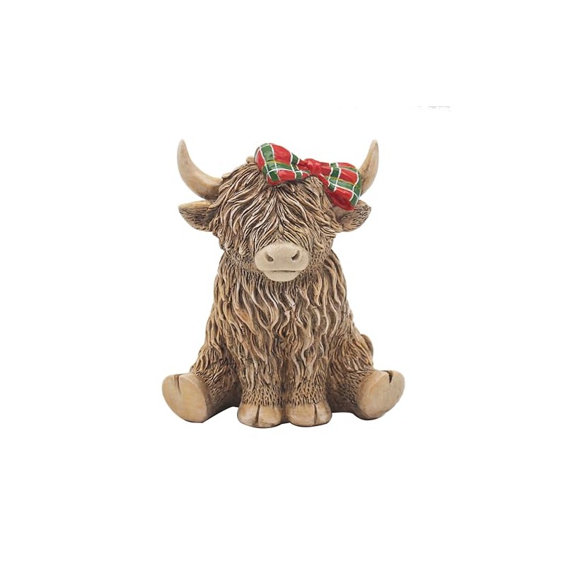 lesser and pavey Happy Highland Cow Tartan Bow