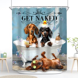 SVBright Funny Dachshund Dog Shower Curtain 60Wx72L Inch Kids Cute Animal Puppy Bathing in Bathtub Bubbles Hilarious Lovely Pet Boy 12 Pack Hooks Polyester Waterproof Fabric Bathroom Bathtub Panels
