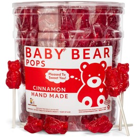Cinnamon Bear Pops Lollipop Suckers: Individually Wrapped Baby Bear Candy on a Stick by Espeez - Cinnamon Bears (115 Count)