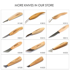 Stryi Carving Detail Knife for Figure Cutting, Woodcarving Whittling Knife, Handmade Chip Carving Knife Geometric Pattern, High Carbon Steel Blade 1.57 Inches Oblique 45 Degrees Tip K4540