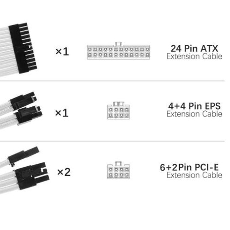 6PCS PC Extension Cable Set 30cm 24 Pin Motherboard Extension