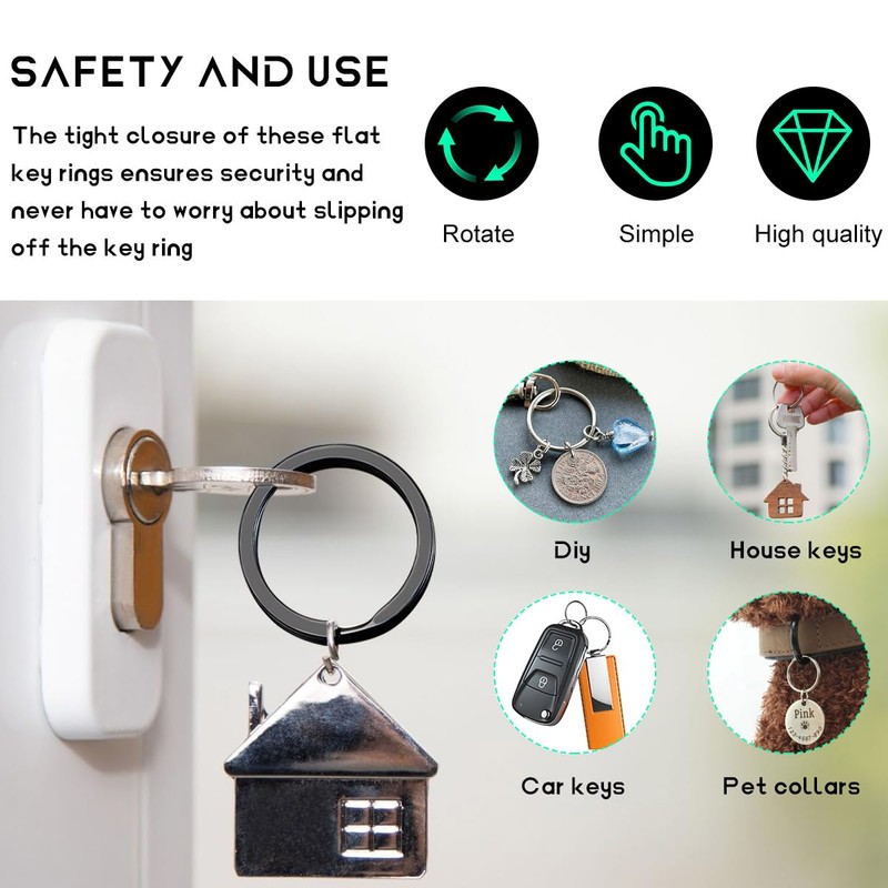 JUSTTOP 30PCS Metal Key Rings, 0.8"/1"/1.2" Split Thick Round Flat