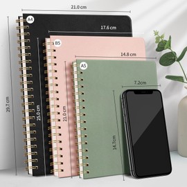 RETTACY Notebook B5 Squared, Bullet Journal with 100 g/m² Thick Paper, 70 Sheets, College Pad for Office and School, Leather Cover, Dark Green, 17.6 cm x 25 cm