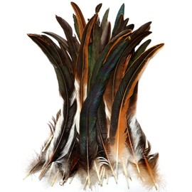 THARAHT 50PCS Rooster Coque Tail Feathers Bulk Natural 14-16Inch 35-40cm for Crafting Wedding Gras Masquerade Party Performances DIY Decoration Rooster Tail Feather,Natural