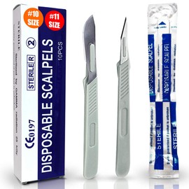 Disposable Scalpel 10 and 11, Pack of 10 Dermaplaning Blades w. Plastic Handle, Carbon Steel Dermablade Blades Individually Wrapped 5x10 Blade and 5x11 Blade, Sterile