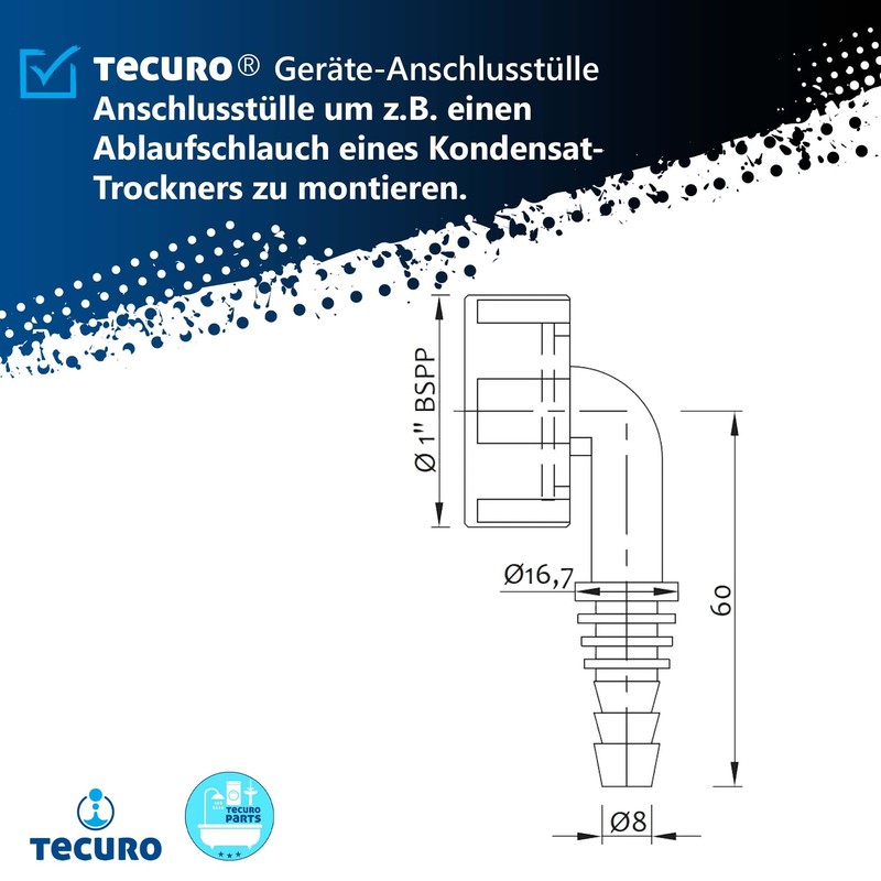 tecuro Device Connection Nozzle Angle Hose Nozzle for Condensate Hose,