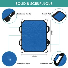 TINFAU 45" x 36" Positioning Bed Pad with Handles Washable Draw Sheets for Hospital Bed Ridden Patient Clothes Waterproof Glide Sheets for Patients Moving Pad for Lifting &Transfer Sheet, Light Blue
