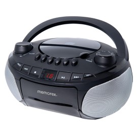 Memorex AM/FM Top Loading CD Player | Portable Stereo with Programmable Memory | Auxiliary Input and LED Display (Black, with Cassette Player)