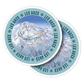 Vinyl Round Stickers (Set of 2) 7.5cm - Les Arcs Ski Snowboard Resort Map for Laptops, Tablets, Luggage, Scrap Booking, Fridges #57976