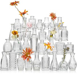Glass Bud Vase Set of 32 Pcs, Small Glass Vases for Flowers, Clear Bud Vases in Bulk, Vintage Vases for Wedding Centerpieces, Wedding Decorations, Home Table Flower Decor