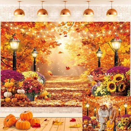 Fall Forest Photography Backdrop Autumn Pumpkin Sunflower Maple Leaves Background Golden Harvest Garden Path Banner for Thanksgiving Family Portraits Birthday Party Decor (8X6FT(94 x 70 inch))