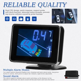 Mulcort Car Reverse Backup Parking Sensor Radar System, 8 Parking Sensors Kit with Front & Rear Sound Warning Buzzer Mute LCD Distance Display Volumes