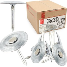 Lun Fix Roofing Nails with Washer 3.0 x 30 mm - 0.5 kg Galvanised Roofing Felt Nails with Disc Steel Nails Comb Purposes 30 mm Long Roofing Felt Pins for Roofing Materials Roofing Felt Asphalt