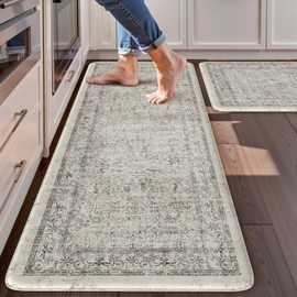 LEEVAN Anti Fatigue Kitchen Mats for Floor Light Grey Cushioned Kitchen Rugs,Non-Slip Waterproof Kitchen Sink Standing Mat Wipe Clean for Kitchen Floor(20''x31''+20''x47'')