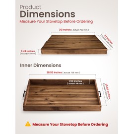 Stove Top Covers for Electric Stove with Handles 30”x22” (Outer) / 28.9”x20.8” (Inner) - Acacia Wood Noodle Board for Gas Stovetop - Stove Top Covers for Gas Burners, Sink Cutting Board (Acacia color)